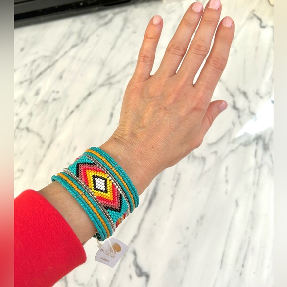 Southwestern Inspired Seed Bead Turquoise Multicolored Cuff Bracelet- Brand New - Picture 9 of 11